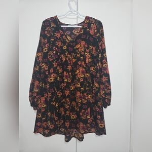 Rusttydustty Women's Long Sleeve Floral Smock Dress Size Large